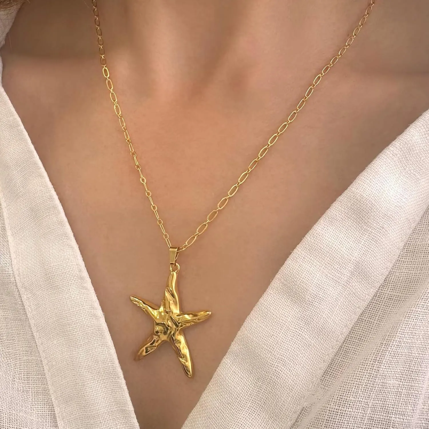 Starfish Necklace for Women Ocean Charm Necklace Adjustable Chain Beach Surfer Jewelry Summer Jewelry for Women 2025