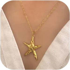 Starfish Necklace for Women Ocean Charm Necklace Adjustable Chain Beach Surfer Jewelry Summer Jewelry for Women 2025