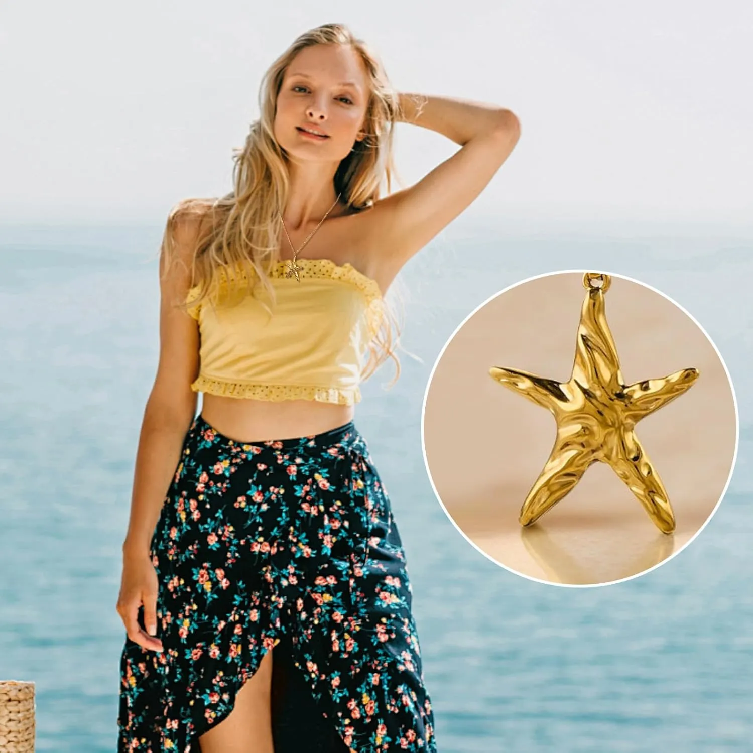 Starfish Necklace for Women Ocean Charm Necklace Adjustable Chain Beach Surfer Jewelry Summer Jewelry for Women 2025