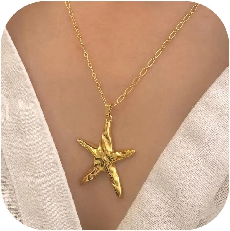 Starfish Necklace for Women Ocean Charm Necklace Adjustable Chain Beach Surfer Jewelry Summer Jewelry for Women 2025