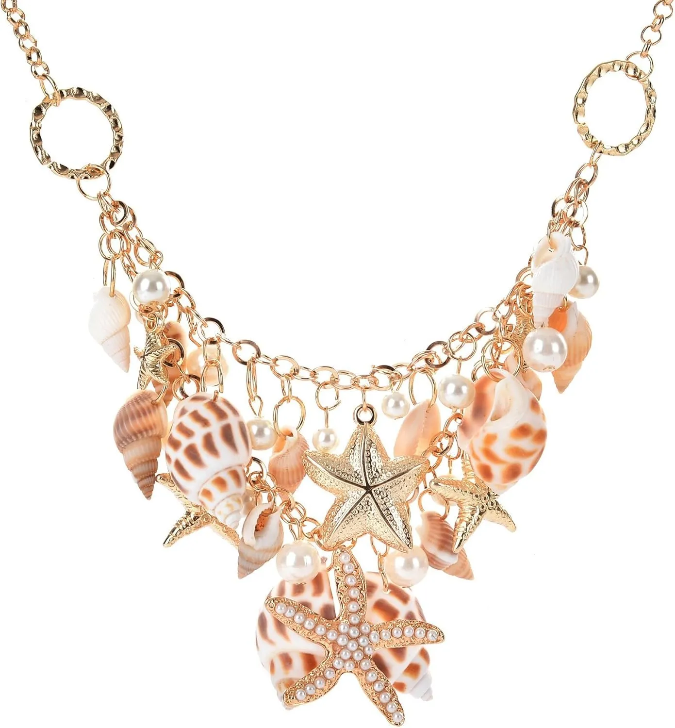 Starfish Necklace for Women Seashell Chunky Charm Necklace Gold Starfish Necklace Siren Costume Pearl Necklace for Women
