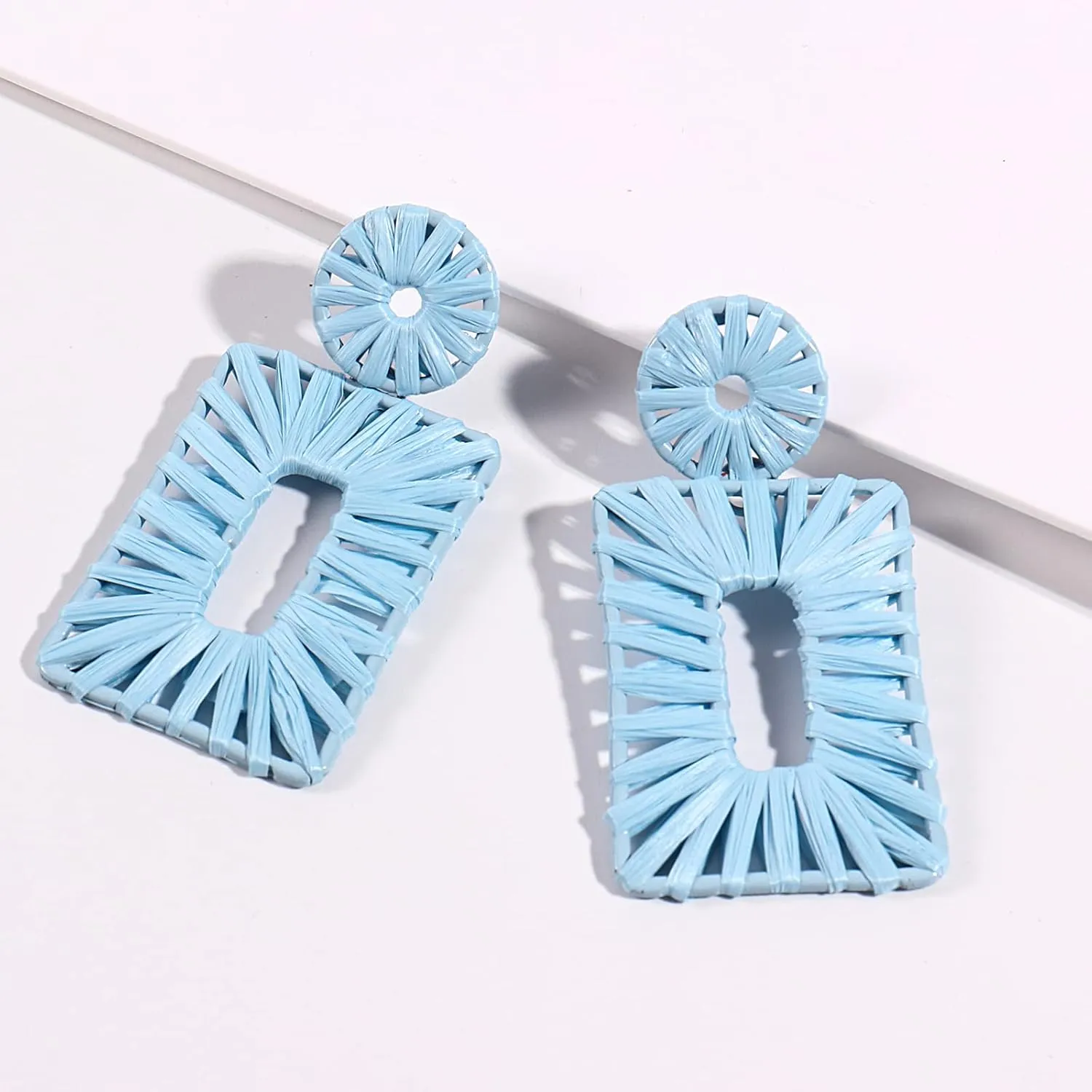 Statement Boho Drop Geometric Dangle Earrings for Women - Handmade Straw Beach Earrings