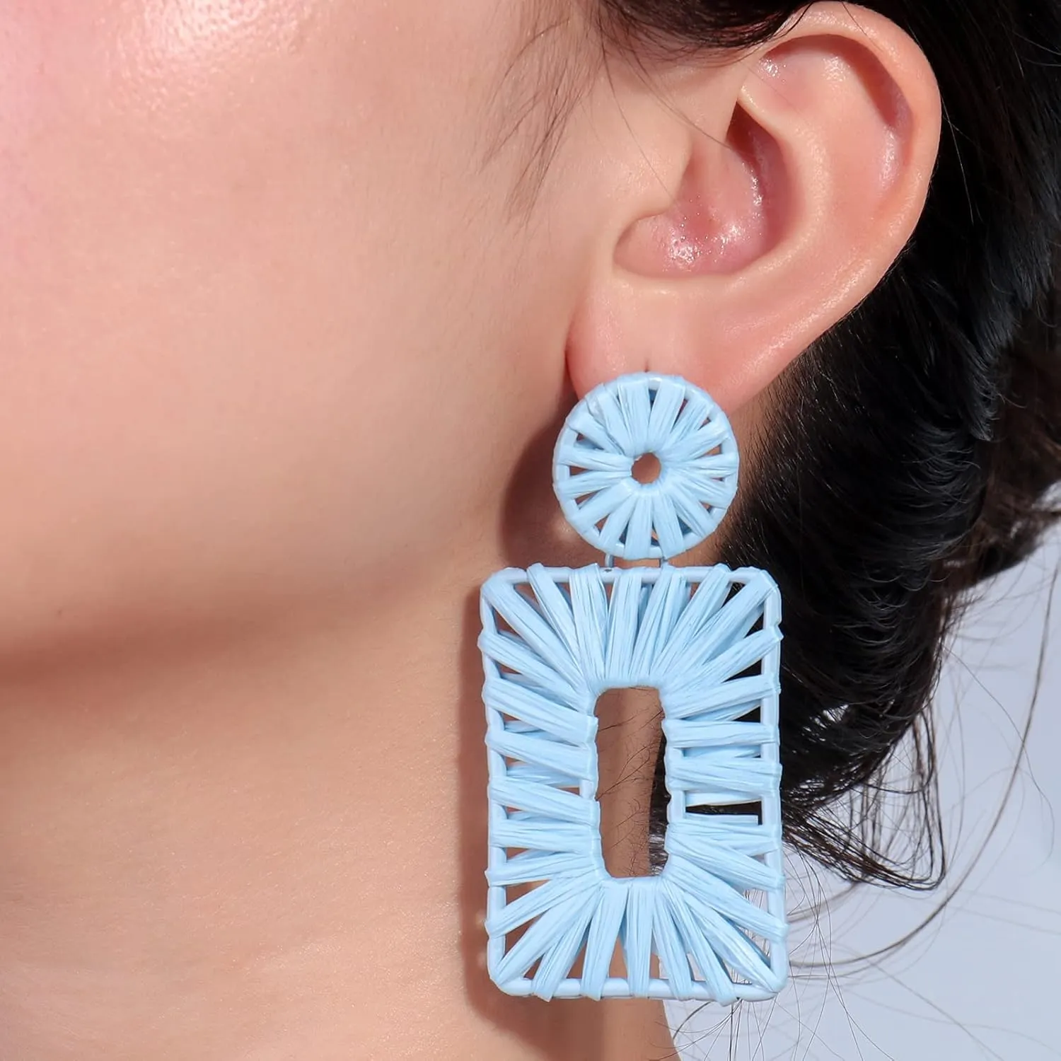 Statement Boho Drop Geometric Dangle Earrings for Women - Handmade Straw Beach Earrings
