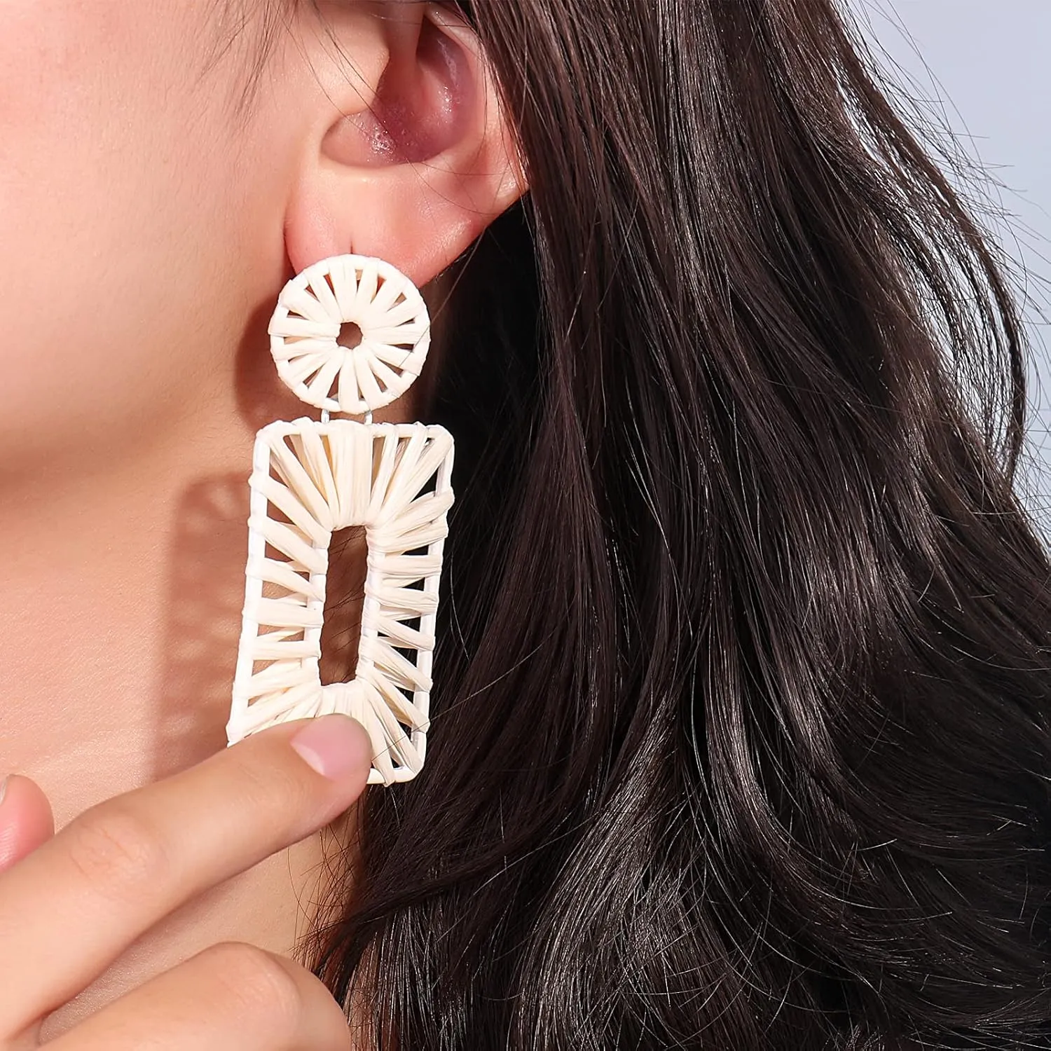 Statement Boho Drop Geometric Dangle Earrings for Women - Handmade Straw Beach Earrings