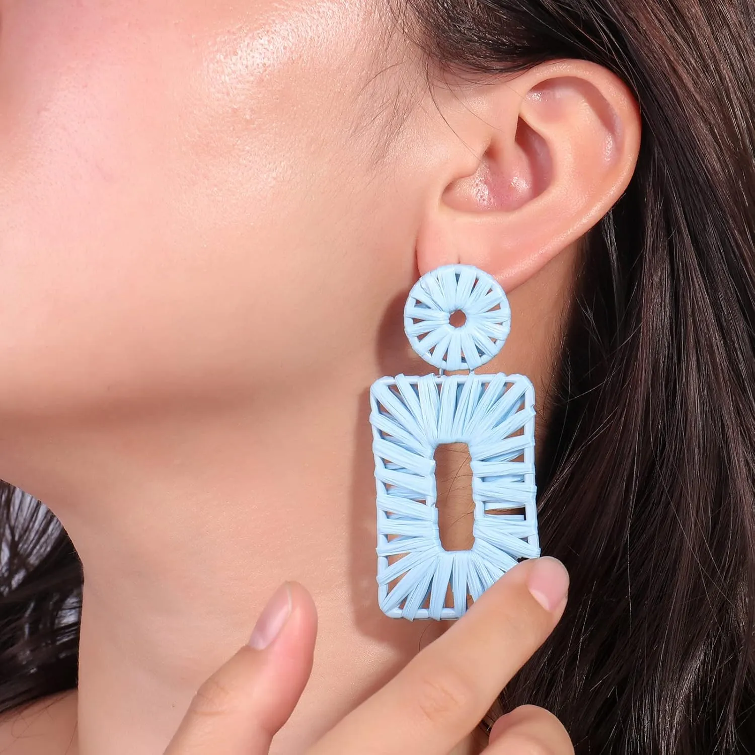 Statement Boho Drop Geometric Dangle Earrings for Women - Handmade Straw Beach Earrings