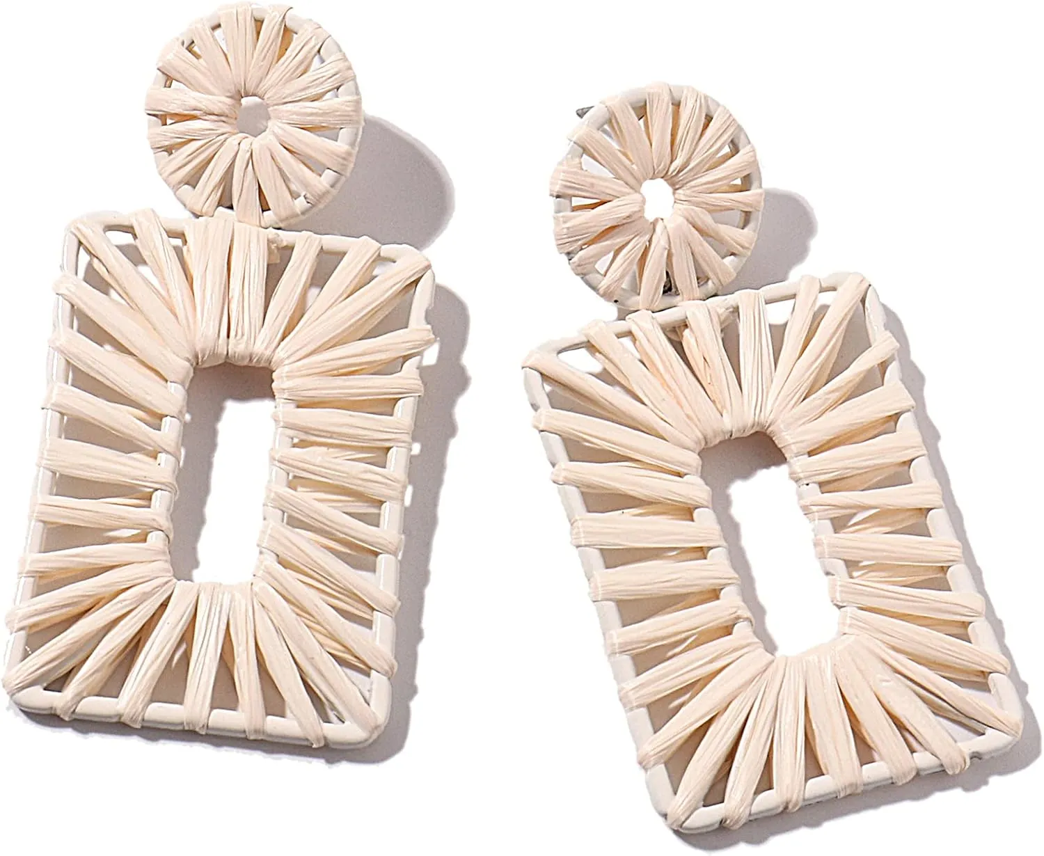 Statement Boho Drop Geometric Dangle Earrings for Women - Handmade Straw Beach Earrings