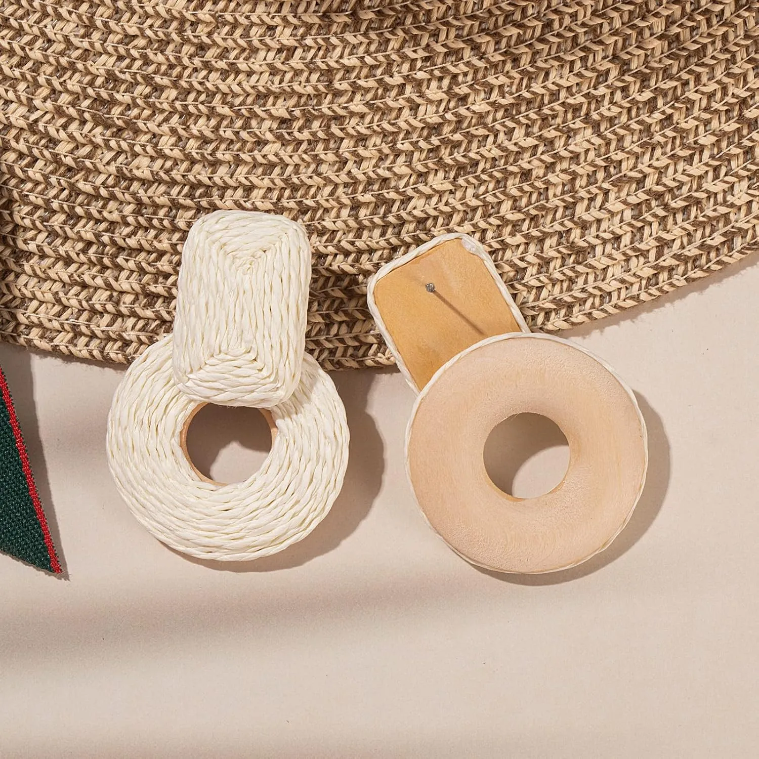 Statement Boho Rattan Dangle Earrings - Handmade Straw Wrap Summer Drop Dangling Earrings for Women