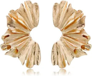 Statement Gold Flower Earrings - Large Metal Floral Drop Earrings - Hypoallergenic Stylish Statement Jewelry for Women