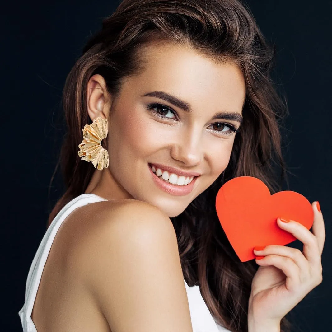 Statement Gold Flower Earrings - Large Metal Floral Drop Earrings - Hypoallergenic Stylish Statement Jewelry for Women