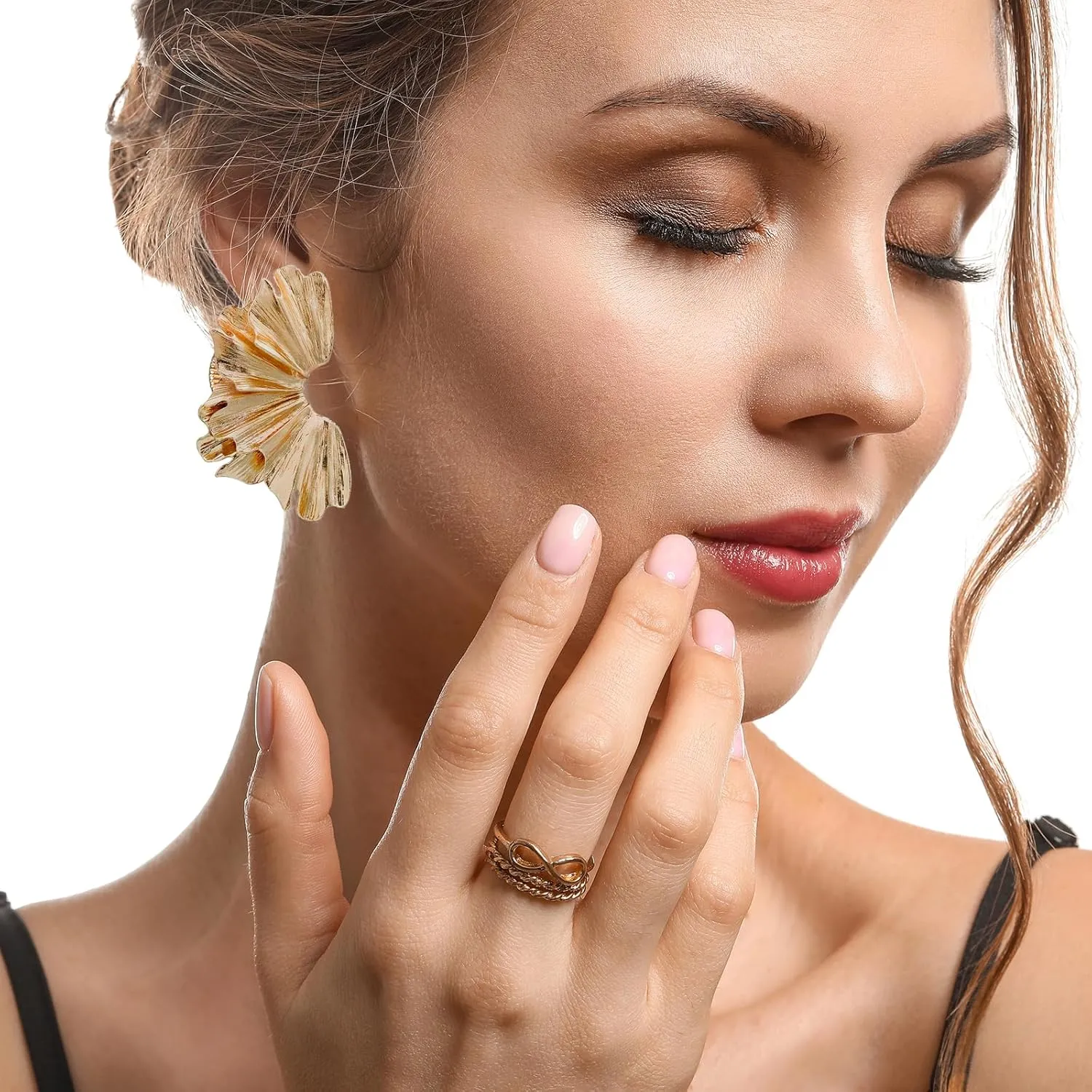 Statement Gold Flower Earrings - Large Metal Floral Drop Earrings - Hypoallergenic Stylish Statement Jewelry for Women