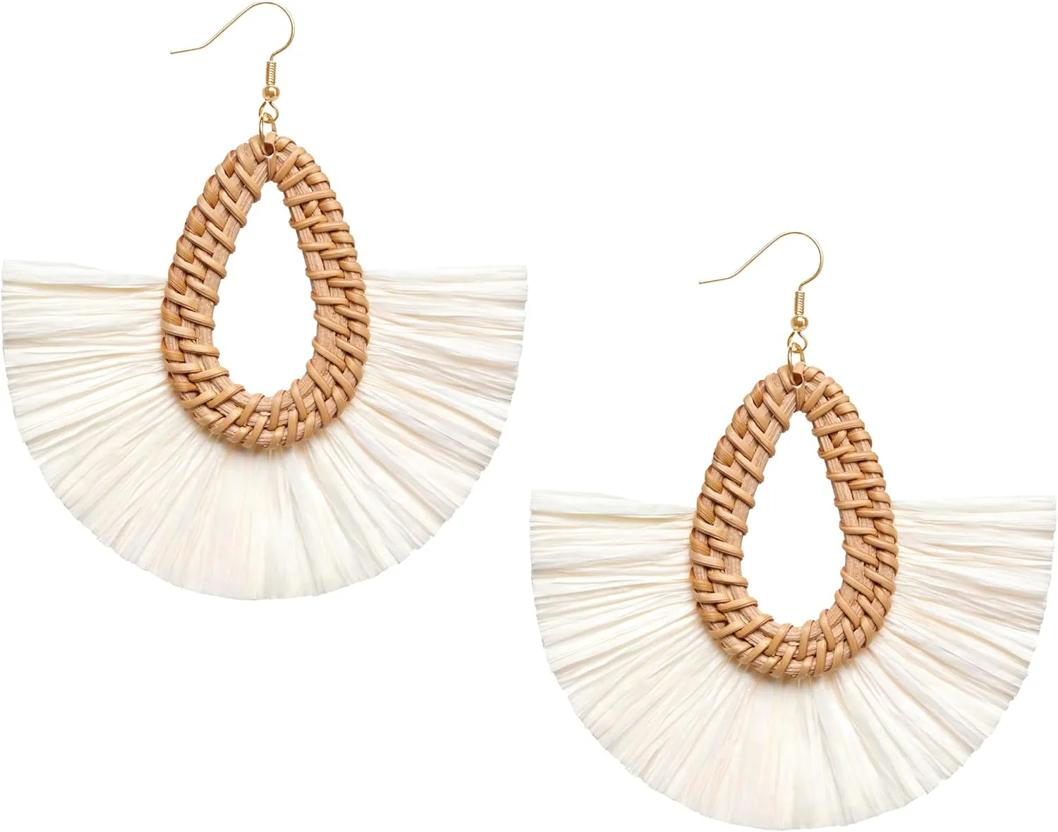 Statement Raffia Tassel Earrings Boho Summer Beach Earrings Lightweight Straw Wicker Dangle Drop Earrings Trendy Rattan Fringe Jewelry for Women
