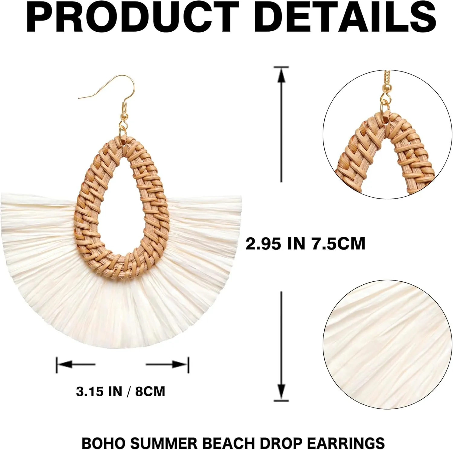 Statement Raffia Tassel Earrings Boho Summer Beach Earrings Lightweight Straw Wicker Dangle Drop Earrings Trendy Rattan Fringe Jewelry for Women
