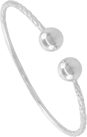 Sterling Silver Ball West Indies Ball Ends Cuff Bracelet Mens Womenss Sizes 4.5-8.5 inch