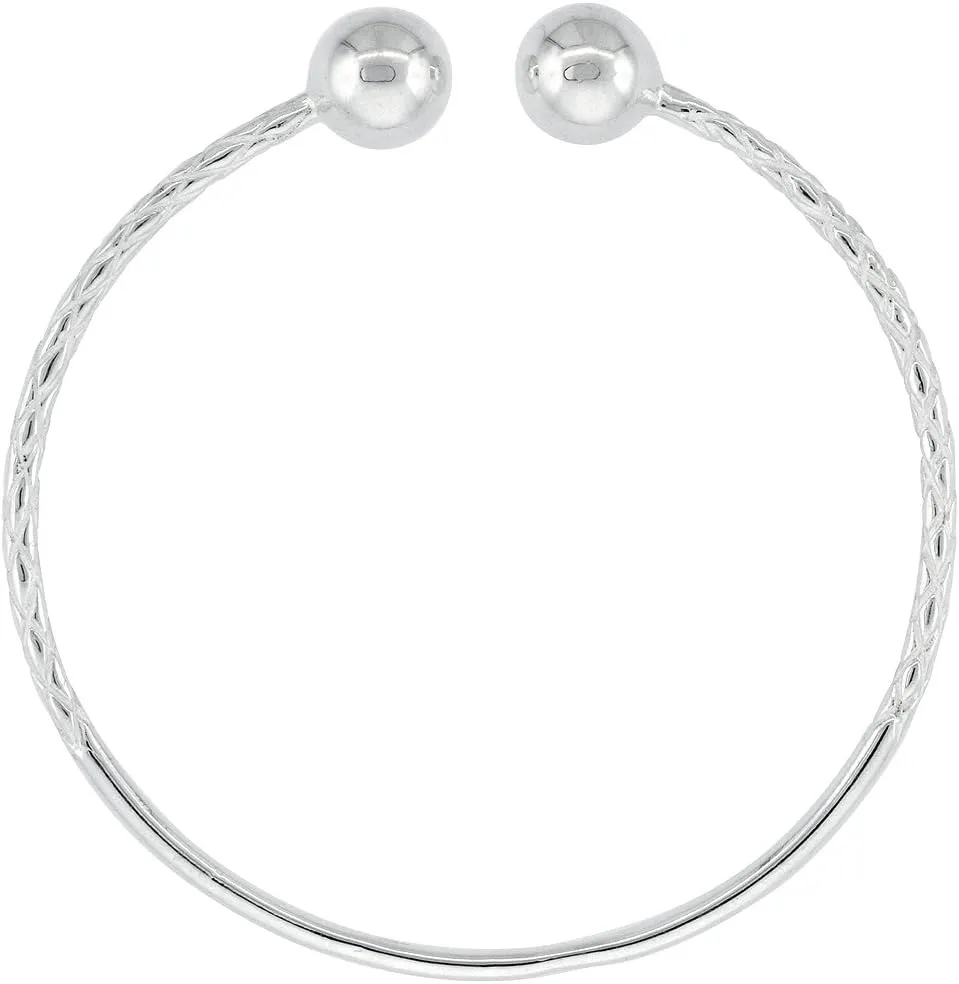 Sterling Silver Ball West Indies Ball Ends Cuff Bracelet Mens Womenss Sizes 4.5-8.5 inch