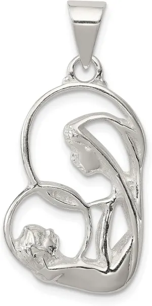 Sterling Silver Blessed Mary & Child Jesus Pendant 26 mm x 15 mm