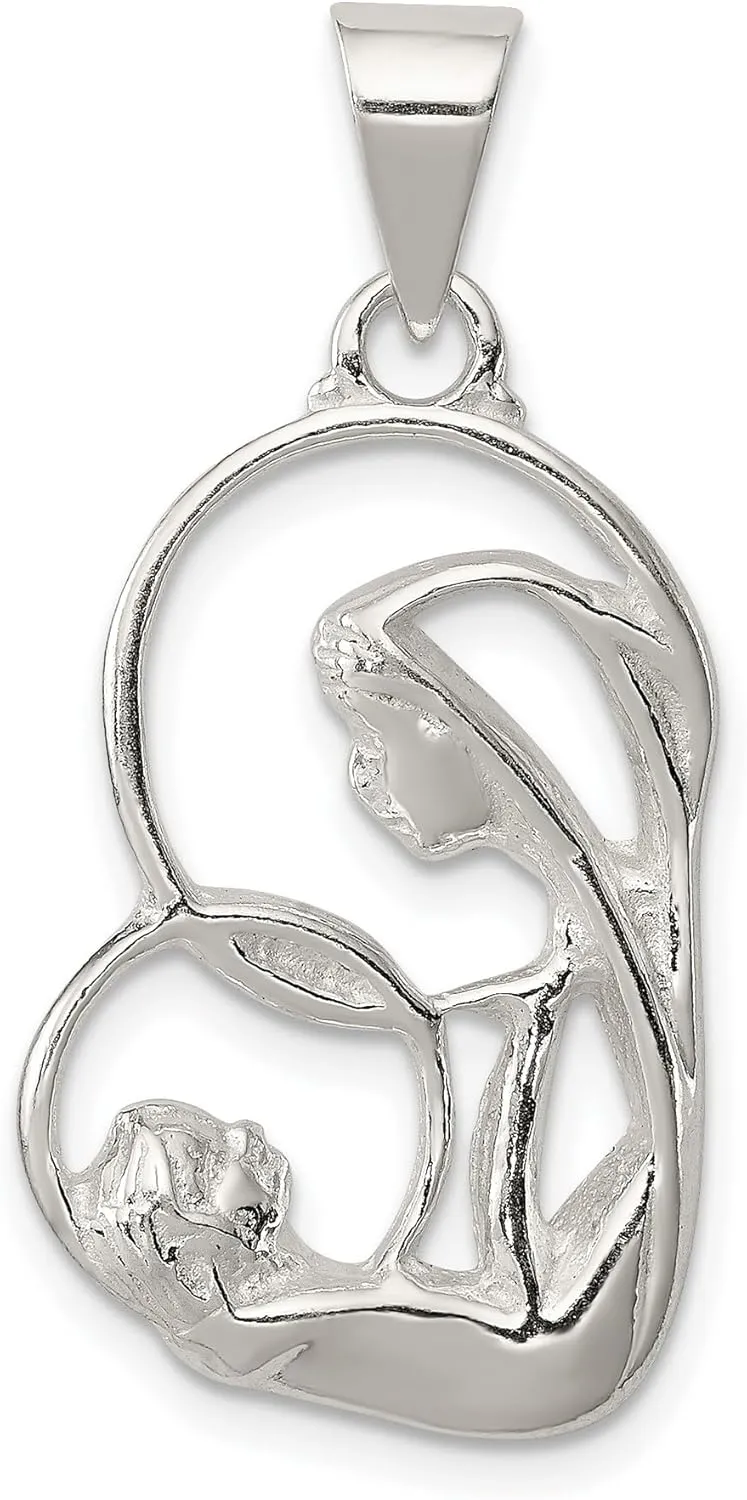 Sterling Silver Blessed Mary & Child Jesus Pendant 26 mm x 15 mm