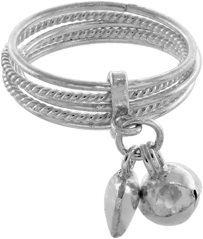 Sterling Silver Dangling Ball Charm Ring Toe Ring for Women 2mm Wide Sizes 3-10.5