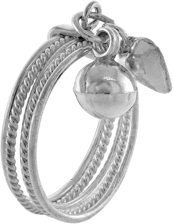 Sterling Silver Dangling Ball Charm Ring Toe Ring for Women 2mm Wide Sizes 3-10.5