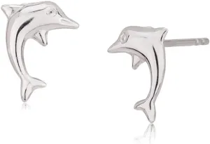 Sterling Silver Jewelry - Rhodium Plated with 925 Stamp - Playful Dolphin Stud Earring - Elegant Beautifully Handcrafted for Women
