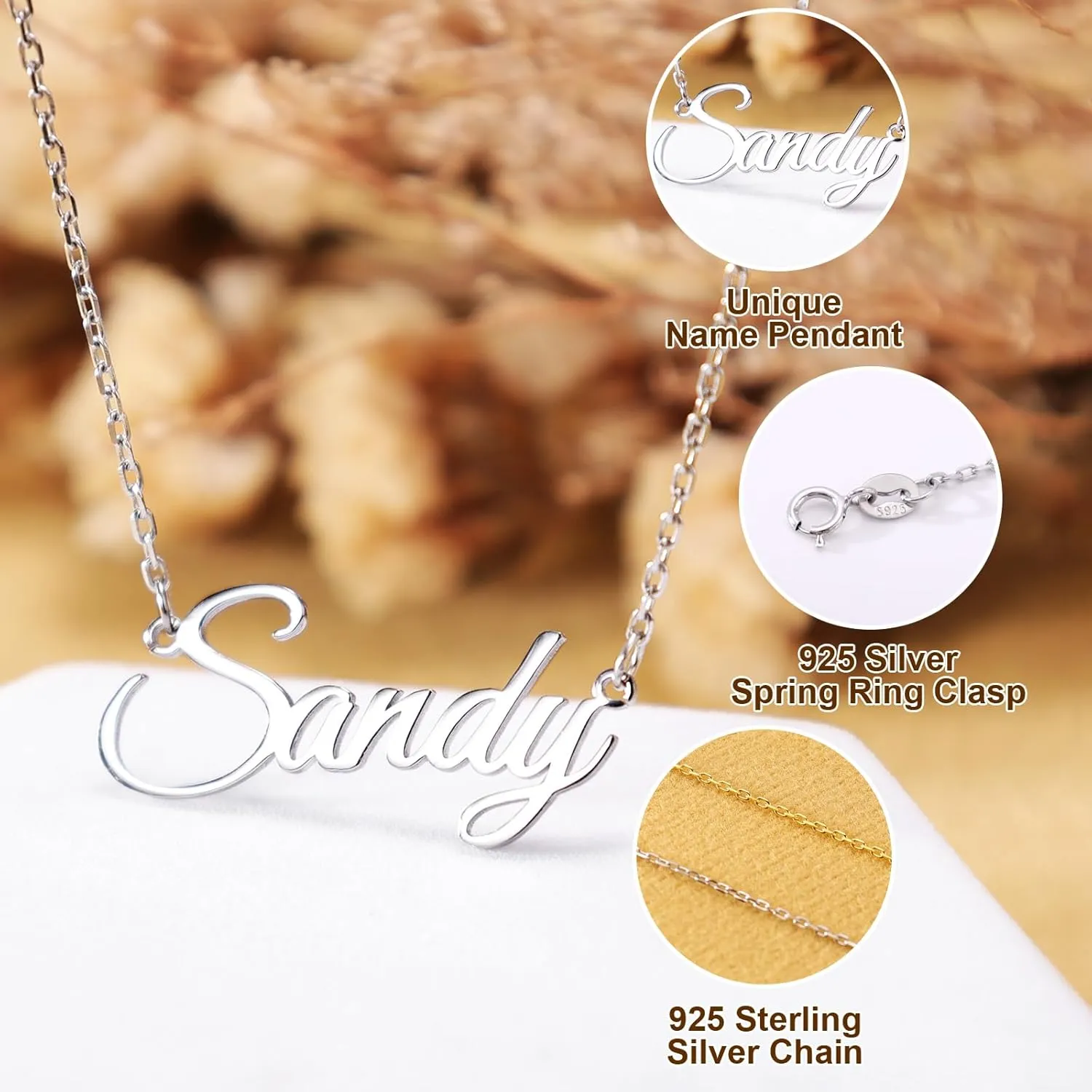 Sterling Silver Name Necklace Personalized, Custom Name Necklace for Christmas Birthday Gifts Customized 925 Sterling Silver Necklaces for Women Girlfriend
