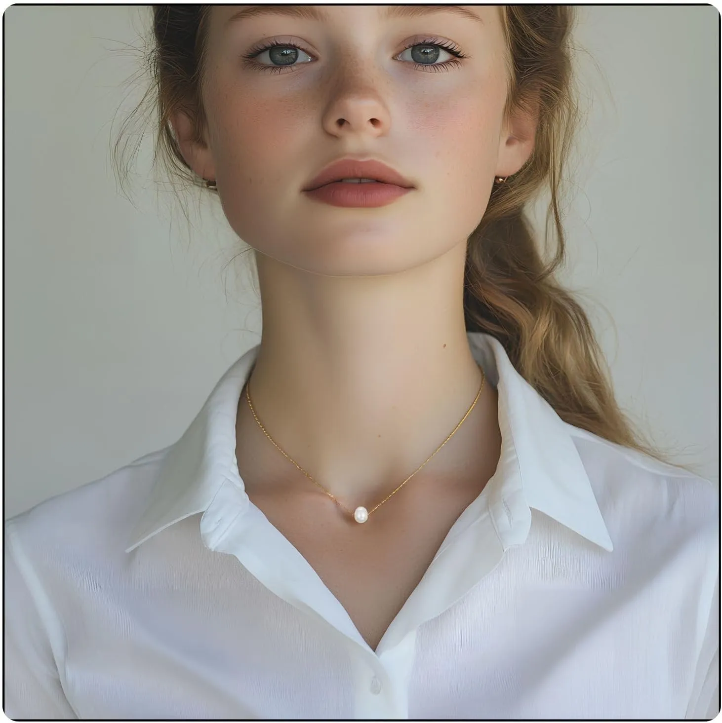 Sterling Silver Necklace for Women Dainty Freshwater Pearl Pendant Necklace Gold Plated Pearl Choker