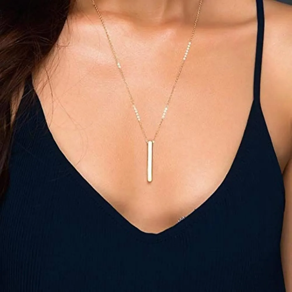 Sterling Silver Personalized 4 Sided Vertical 3D Engraved Bar Pendant Necklace Meaningful Gift For Mom,Women