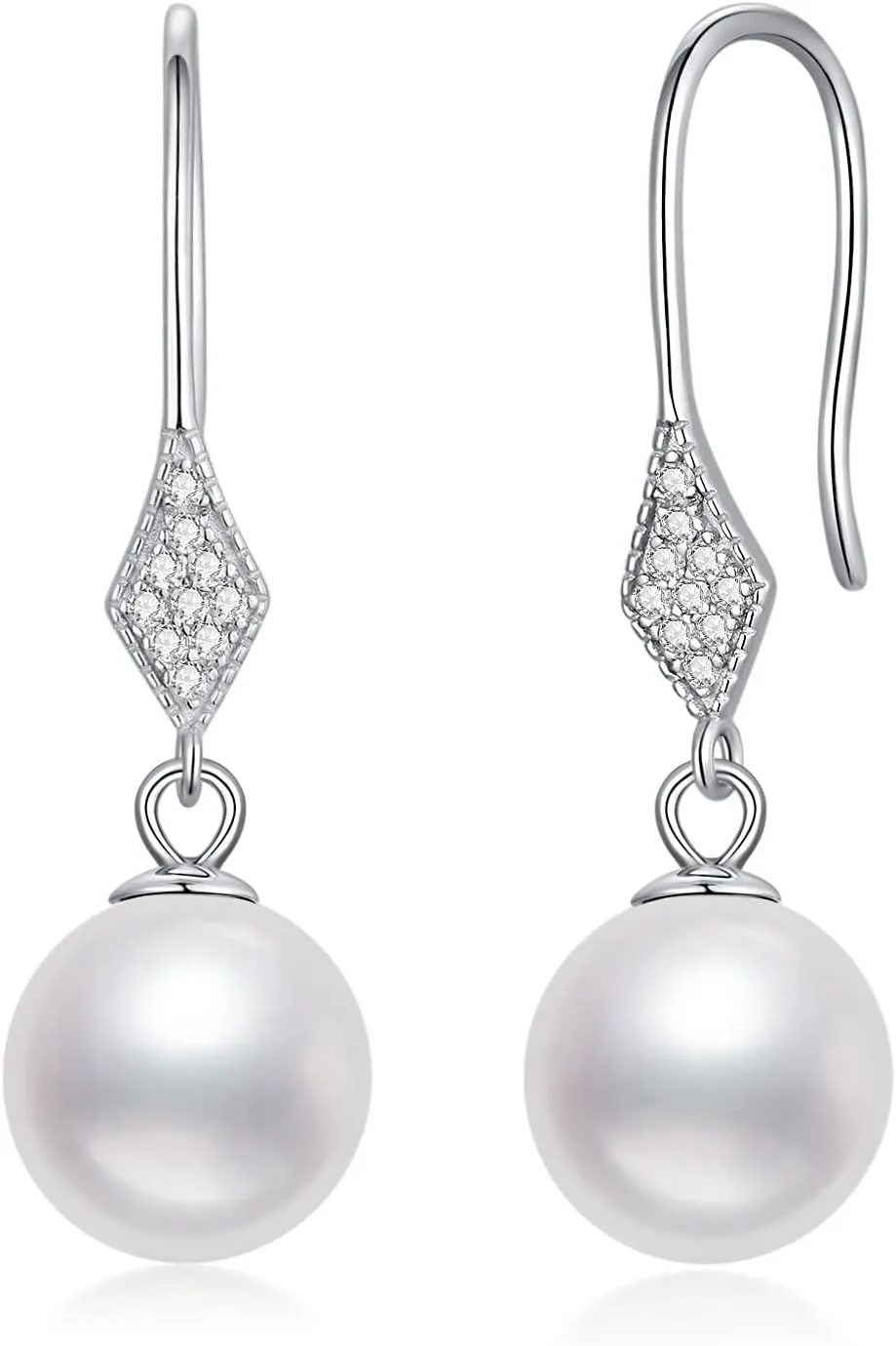 Sterling Silver Simulated Shell Pearl Earrings Drop Hypoallergenic Butterfly Cubic Zirconia Dangle Earrings for Mom Women Girl