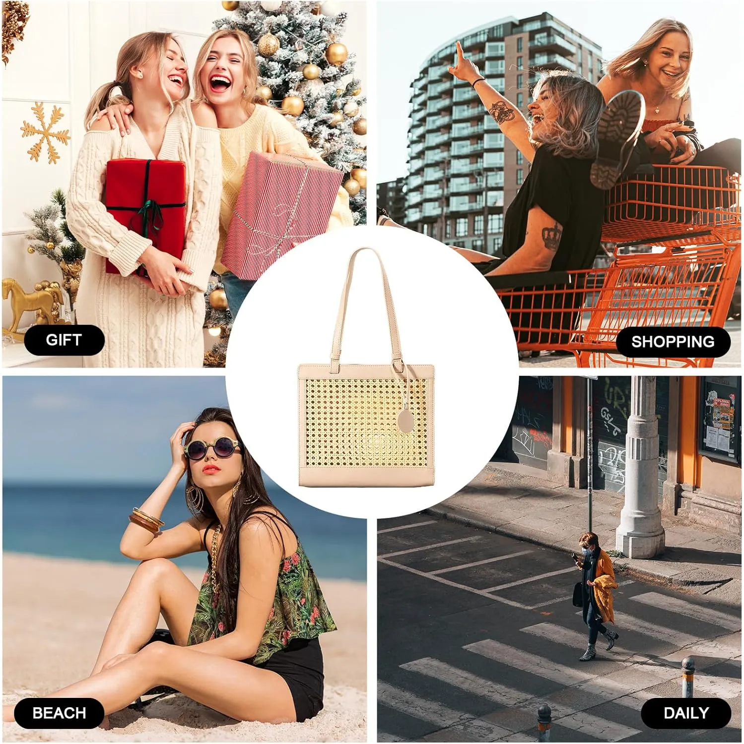Straw Beach Bag for Women Summer Woven Rattan Tote Bag Straw Purses and Handbags for Vacation with Pendant
