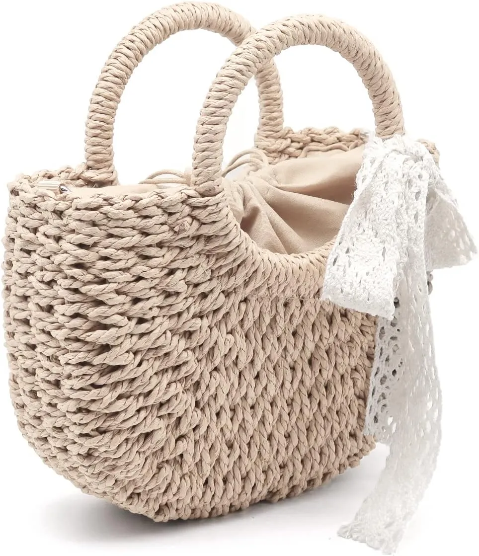 Straw Clutch Top Handle Handbags Rattan Straw Bag Summer Beach Tote Shoulder Bag Crossbody Travel Beach Tote