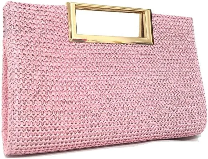 Straw Woven Clutch Purses for Women Boho Rattan Shoulder Handbag Ladies Beach Envelope Evening Bag for Summer Travel