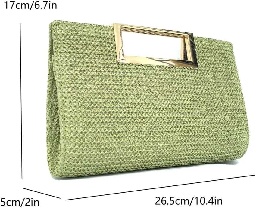 Straw Woven Clutch Purses for Women Boho Rattan Shoulder Handbag Ladies Beach Envelope Evening Bag for Summer Travel