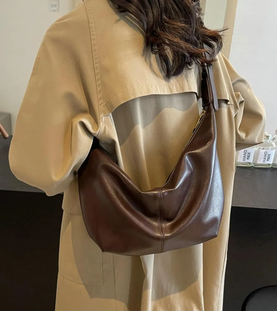 Stylish Crescent Bag for Women PU Leather Satchel Purse Causal Slouchy Bag College Office Shoulder Bag with Adjustable Strap