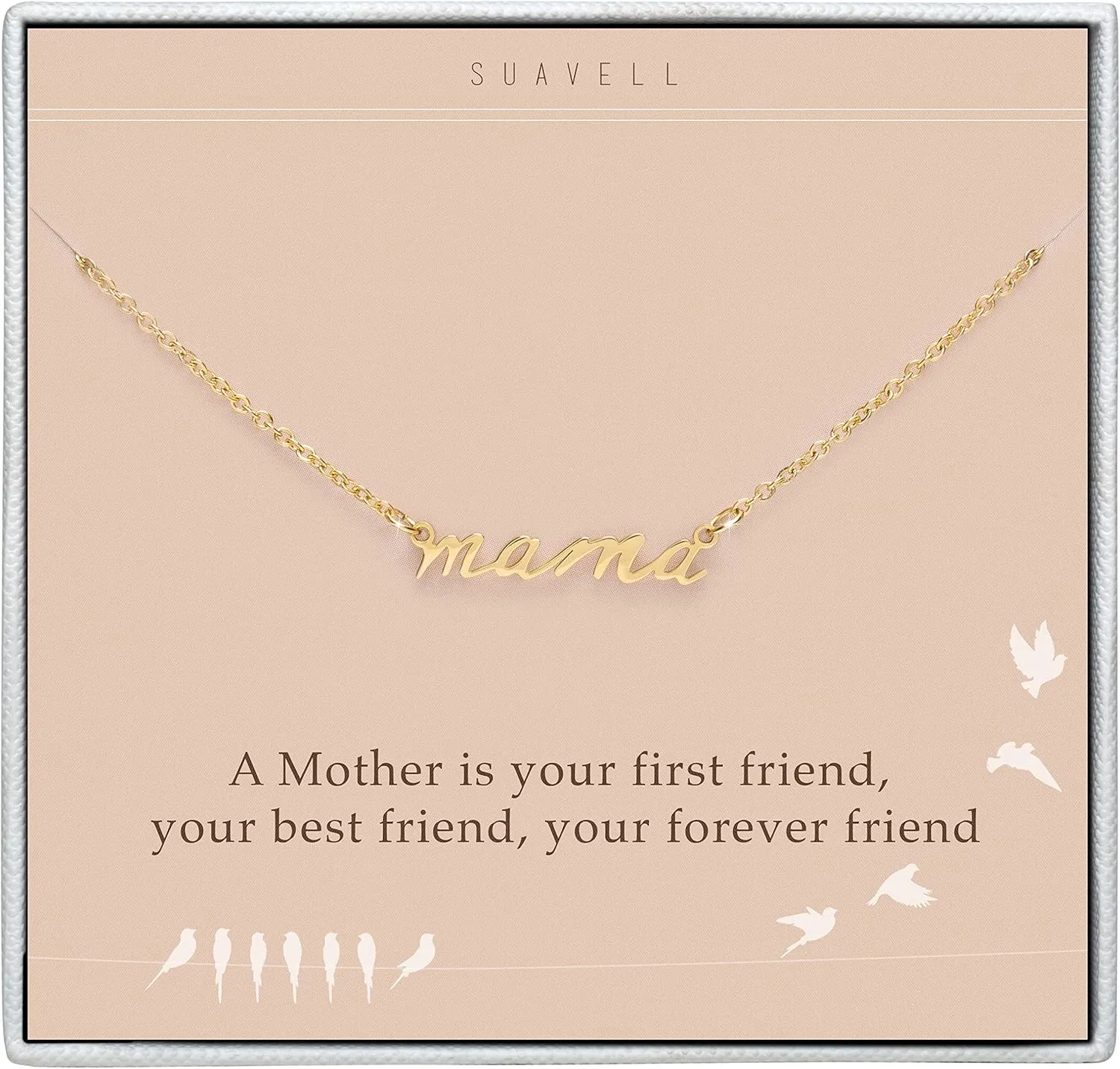 Suavell Mama Necklace - Gold Dipped Momma Necklace for Women - Expecting Mom Gift - For New Mother to Be - Mama Gifts for Expecting Mothers - New Mommy Present - Mothers Day Jewelry