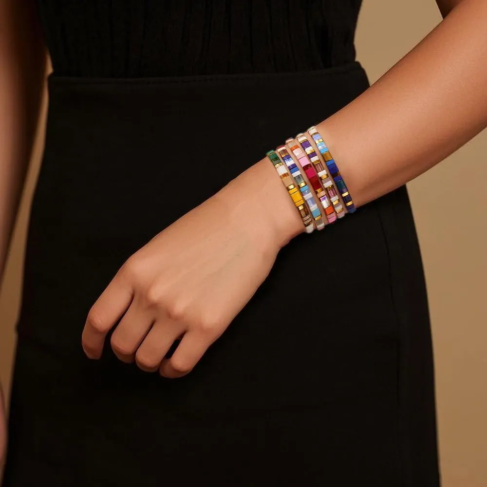 Summer Candy Colorful Tila Flat Seed Beads Stretch Strand Bracelets for Women Trendy Unique Friendship Handmade Mixed Square Beaded Link Stackable Friendship Summer Jewelry Gifts