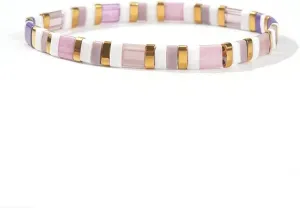 Summer Candy Colorful Tila Flat Seed Beads Stretch Strand Bracelets for Women Trendy Unique Friendship Handmade Mixed Square Beaded Link Stackable Friendship Summer Jewelry Gifts