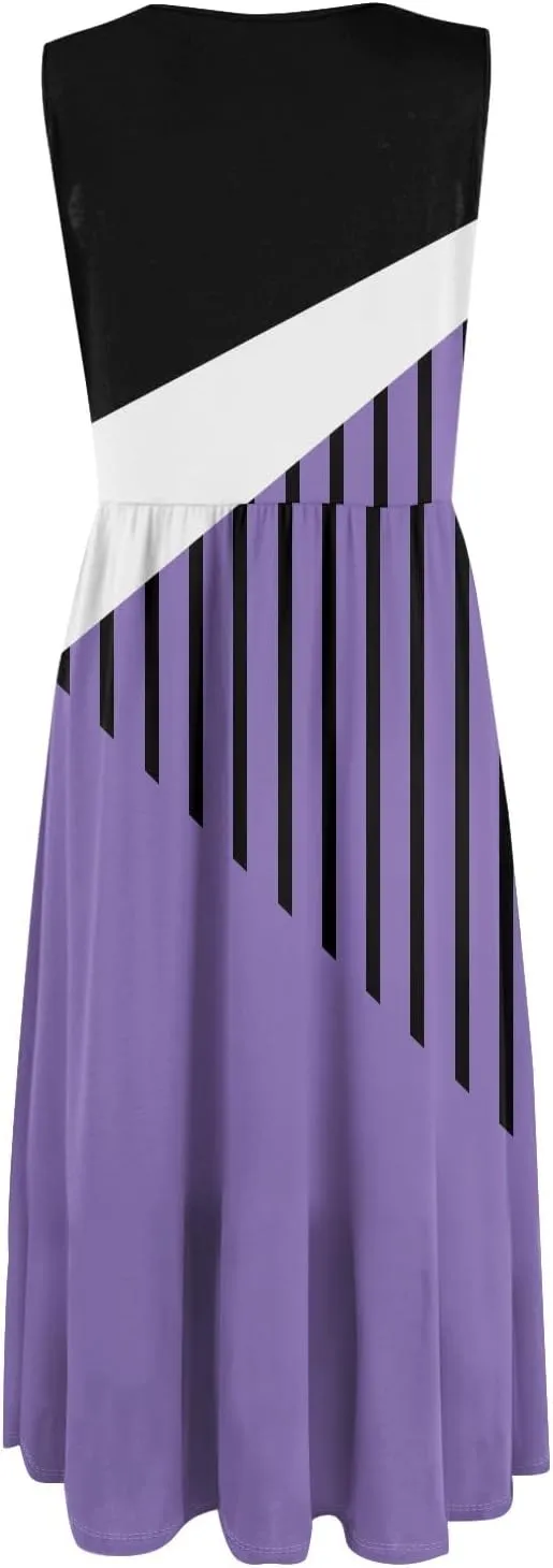 Summer Dresses for Women Casual Sleeveless Midi Dress Swing Tank Sundress Flowy Beach Tshirt Dress with Pockets