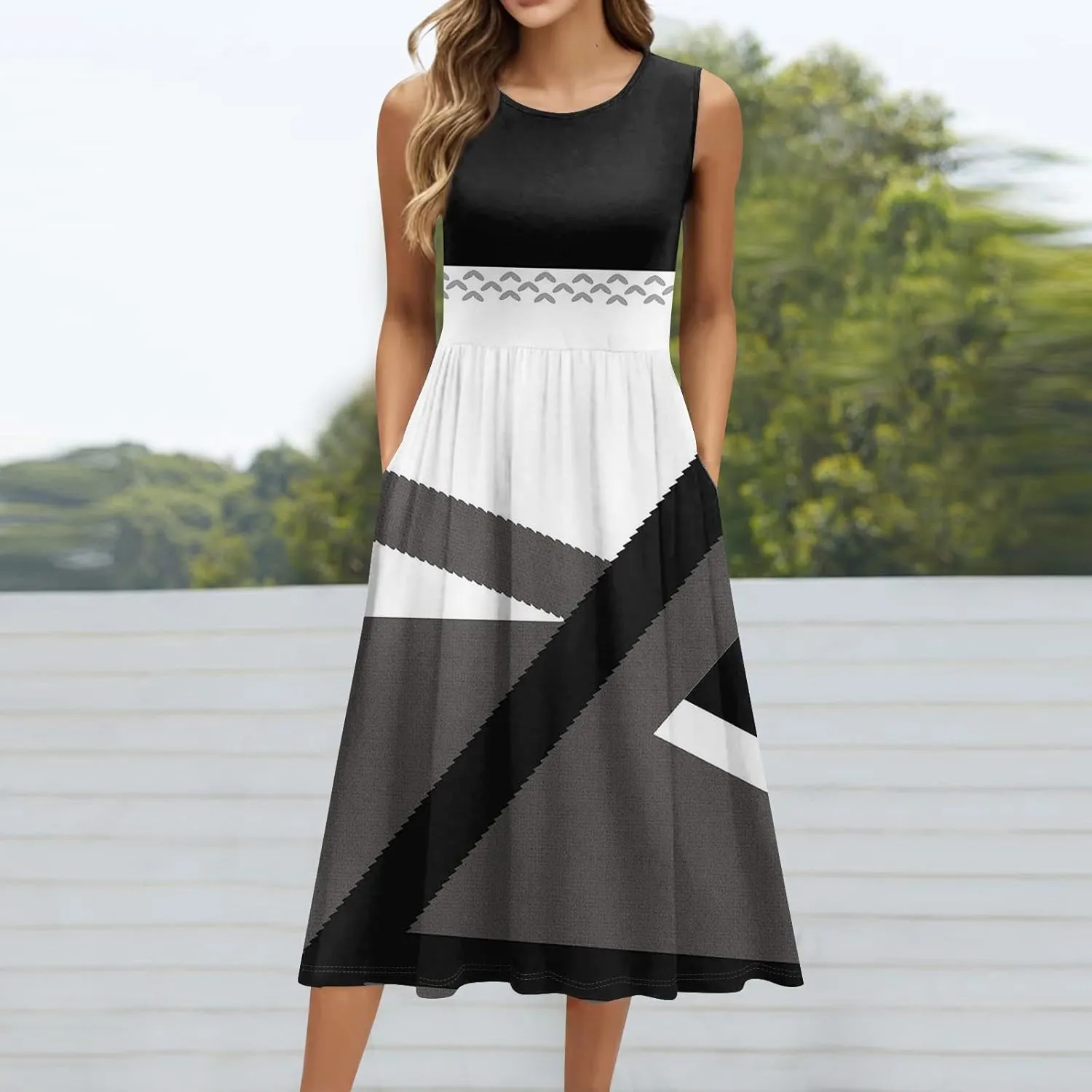 Summer Dresses for Women Casual Sleeveless Midi Dress Swing Tank Sundress Flowy Beach Tshirt Dress with Pockets