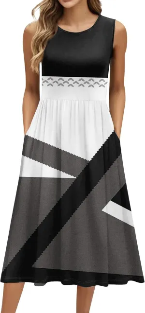 Summer Dresses for Women Casual Sleeveless Midi Dress Swing Tank Sundress Flowy Beach Tshirt Dress with Pockets