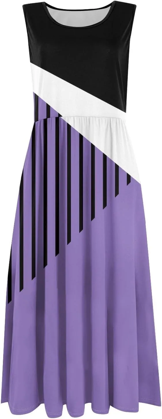 Summer Dresses for Women Casual Sleeveless Midi Dress Swing Tank Sundress Flowy Beach Tshirt Dress with Pockets
