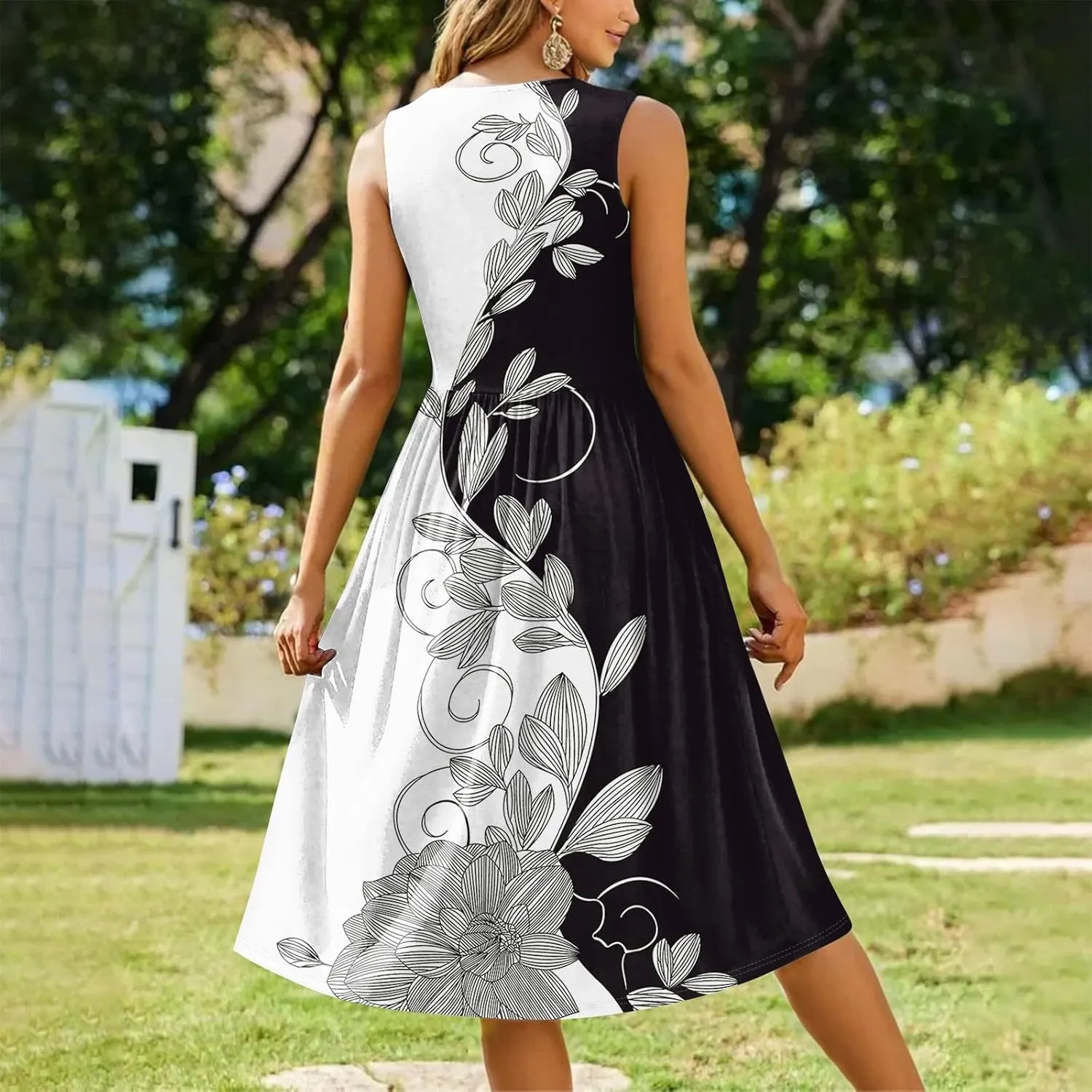 Summer Dresses for Women Casual Sleeveless Midi Dress Swing Tank Sundress Flowy Beach Tshirt Dress with Pockets
