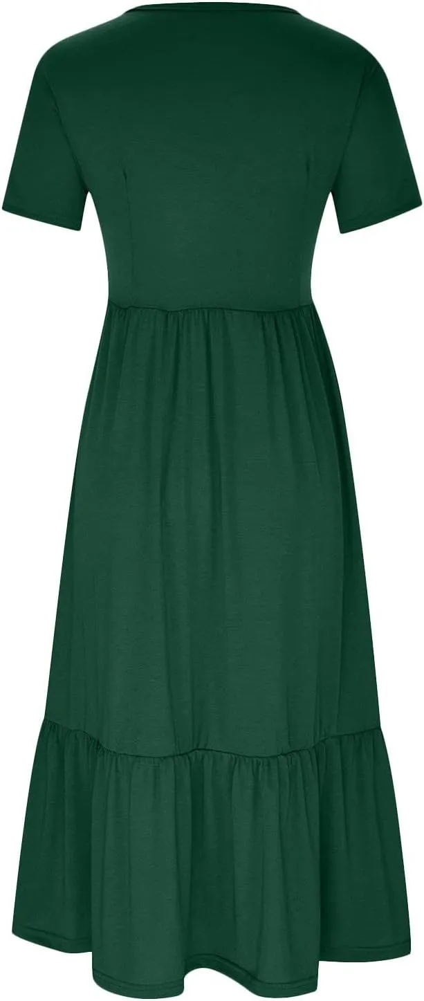 Summer Maxi Dresses for Women 2025 Crew Neck Short Sleeve Dress Casual Sun Dress Summer Beach Vacation Sundress
