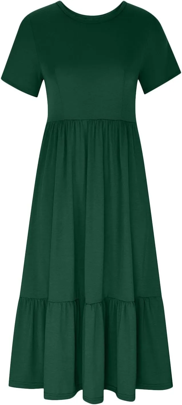 Summer Maxi Dresses for Women 2025 Crew Neck Short Sleeve Dress Casual Sun Dress Summer Beach Vacation Sundress