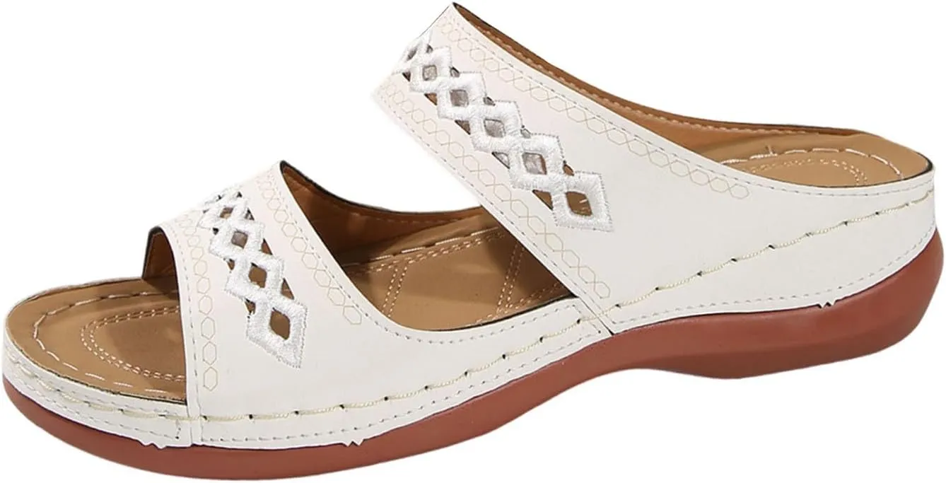 Summer Sandals for Women Dressy Hollow Orthopedic Wedge Slides Comfy Arch Support Sandals Womens