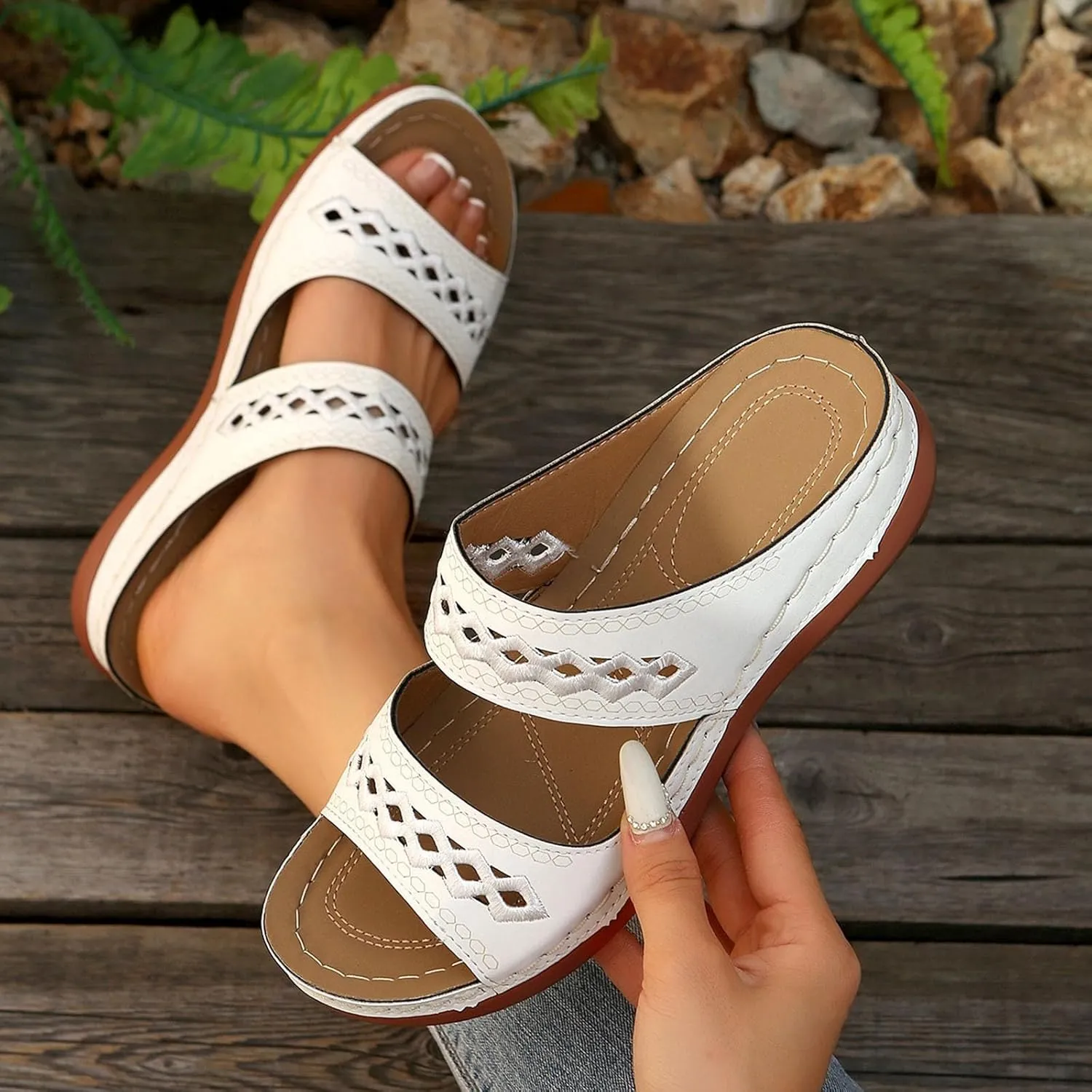 Summer Sandals for Women Dressy Hollow Orthopedic Wedge Slides Comfy Arch Support Sandals Womens