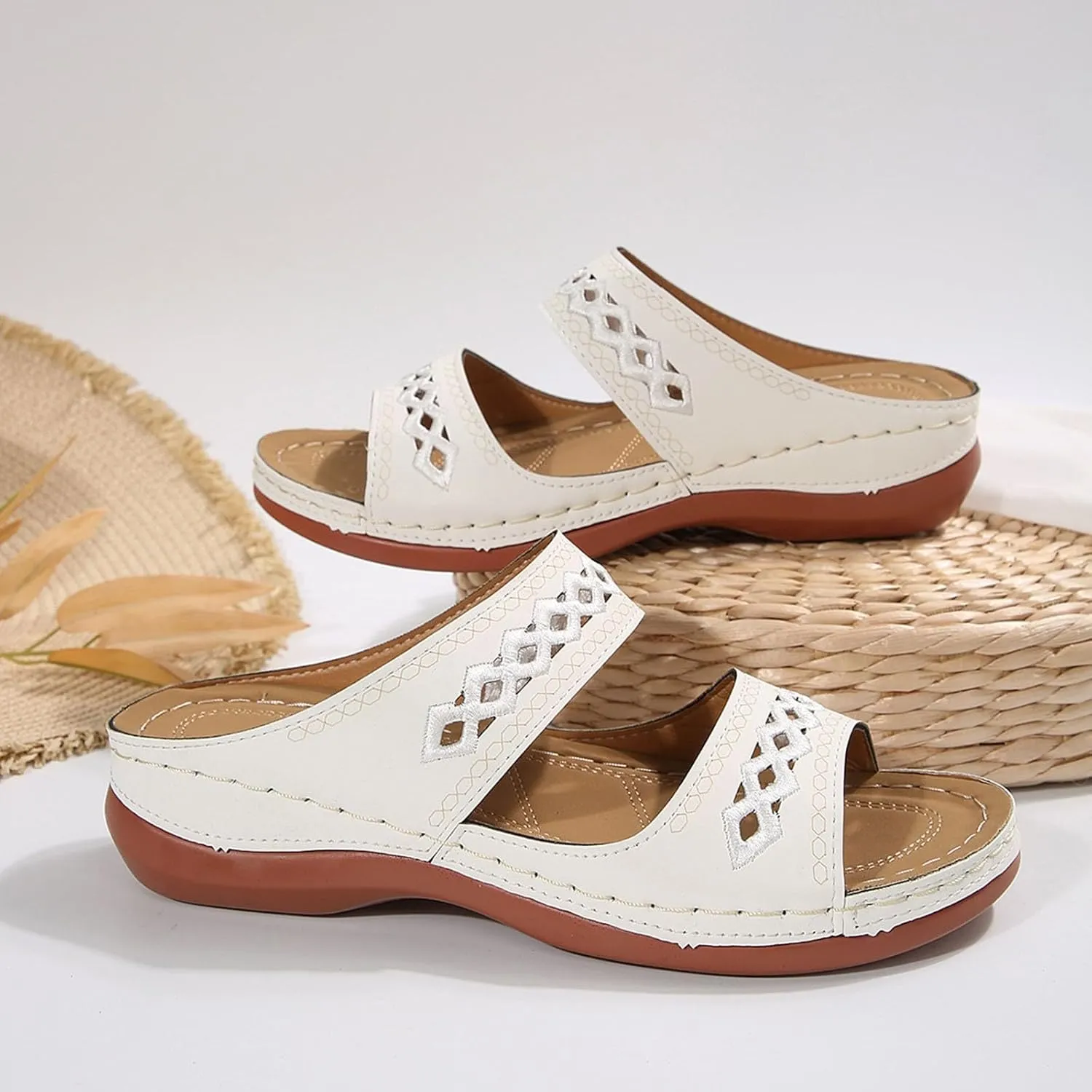 Summer Sandals for Women Dressy Hollow Orthopedic Wedge Slides Comfy Arch Support Sandals Womens