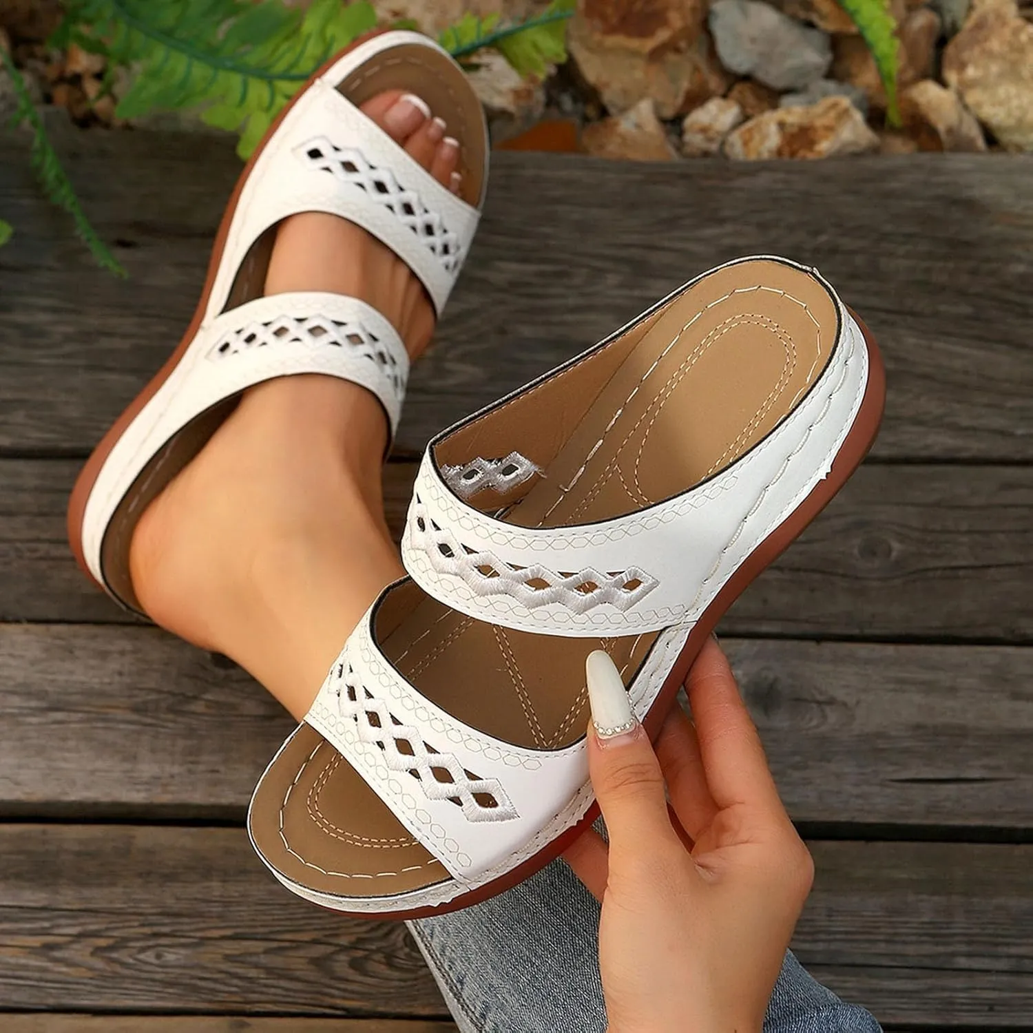 Summer Sandals for Women Dressy Hollow Orthopedic Wedge Slides Comfy Arch Support Sandals Womens