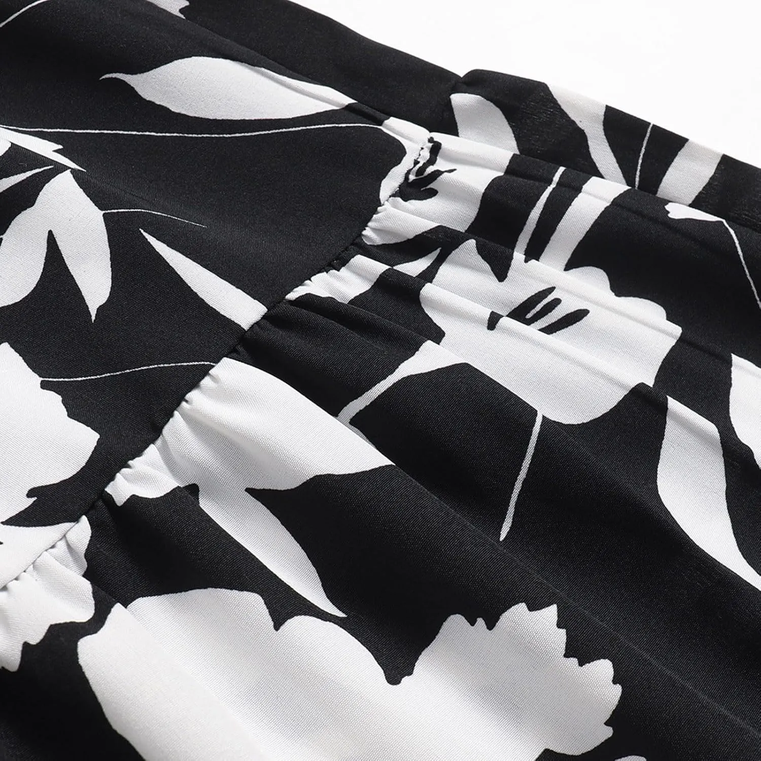 Summer Skirts for Women 2025 Boho Casual Pleated High Waisted Floral Midi Skirt Elastic Tie Knot Flowy A line Skirts