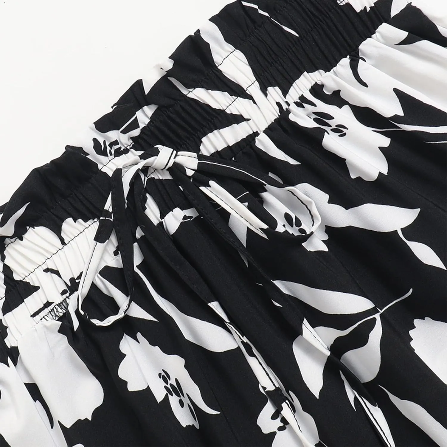 Summer Skirts for Women 2025 Boho Casual Pleated High Waisted Floral Midi Skirt Elastic Tie Knot Flowy A line Skirts