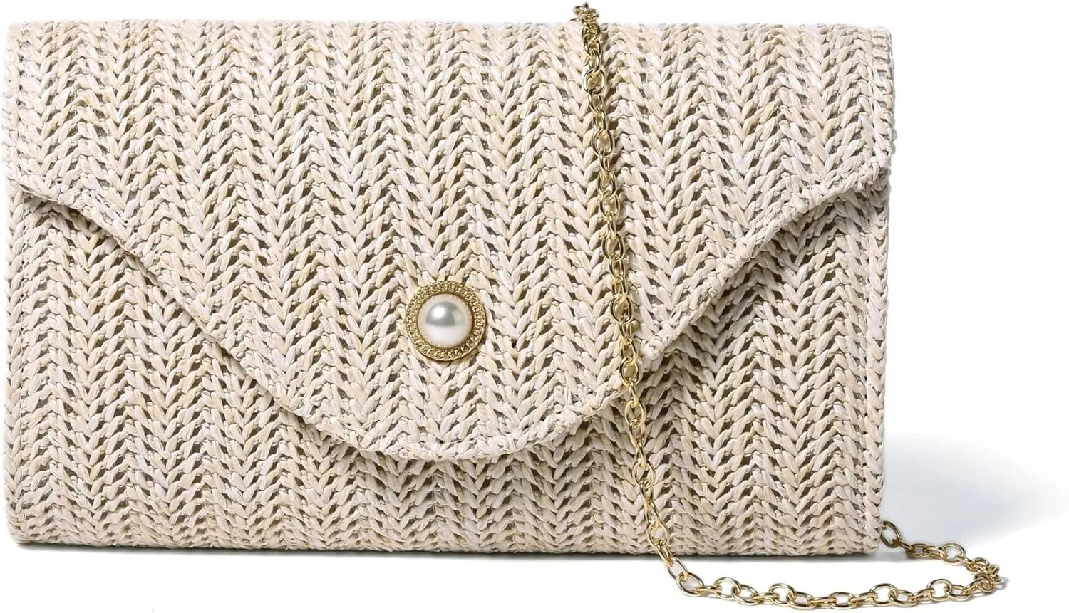 Summer Straw Clutch Purses for Women Woven Rattan Evening Bag Envelope Wallet Raffia Beach Shoulder Bag Pearl Handbags
