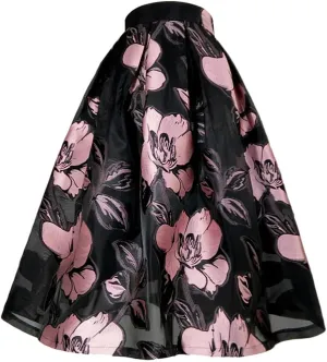 Summer Stylish Vintage Aesthetic Elegant High Waist Pleated Midi Skirt Floral Embroidery Pleated Skirt